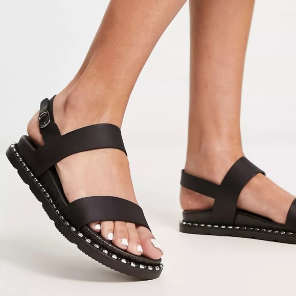 ASOS Wide Fit Stuffed Strappy Sandals in Black - Picture 2 of 7